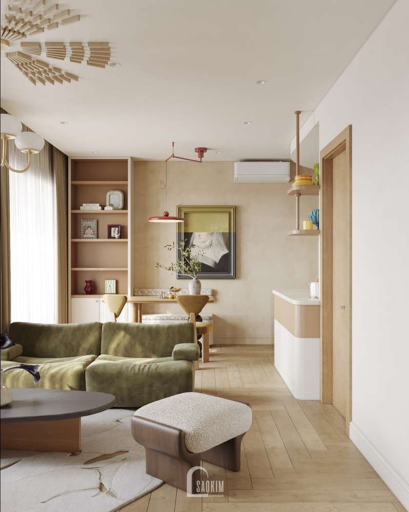 Thiết kế nội thất chung cư phòng khách phong cách Vintage tại Vinhomes Smart City
